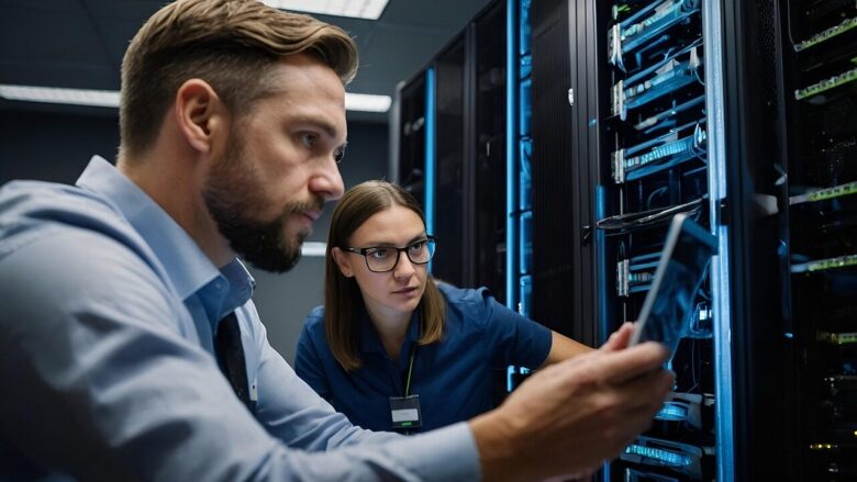 ai generated, systems analyst, consultant, advisor, it-specialist, server, space, server room, hardware, computer, data, to process, server cabinets, information, technology